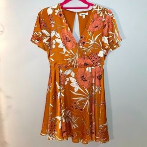 Express Burnt Orange Floral A-Line Dress Never Worn